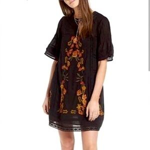 Free People Black Dress with Orange Floral Embroidery